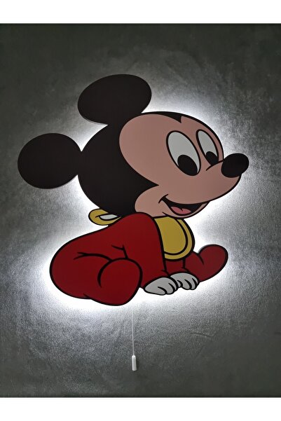 UViolets Dekoratif Ahşap Baskılı Ledli Baby Mickey Mouse Çocuk Odası Gece Lam...