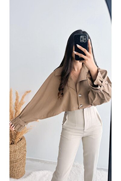 Sedaunlu Yarasa Kol Sütlü Kahve Mini Trenç