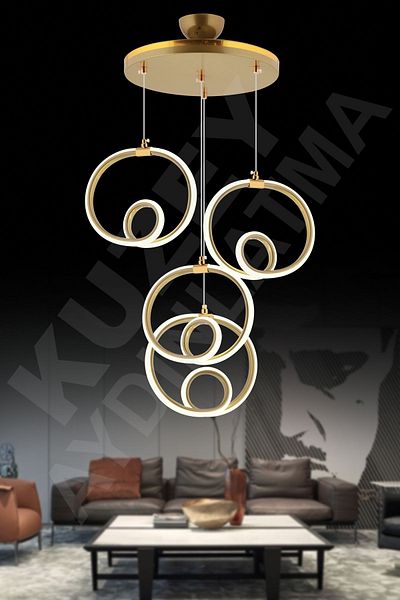 GYK LİGHT White Led Antique Gold - Sapphire 4-Piece Pendant Lamp