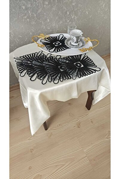 ZESA HOME Set of 6 Coffee Color Stylish Tulle Guipure Napkins