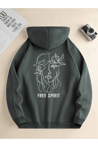 Machetta Χειμερινό φούτερ με στάμπα Free Spirit Unisex Oversize - 3 κλωστές, 100% βαμβάκι, κουκούλα