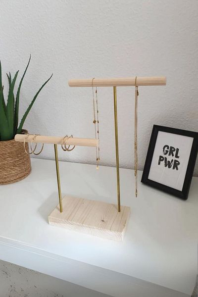 ostende Pine Colored Double Jewelry Organizer - Necklace and Bracelet Stand, Watch Organizer, Makeup