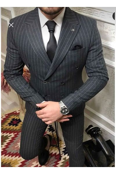 MASSARO Kétsoros csíkos Slimfit öltöny