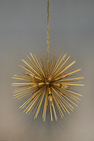 Fivorno Aydınlatma Hedgehog Model 15 Duylu Dekoratif Eskitme Sarı Renk Avize - Çap 60cm