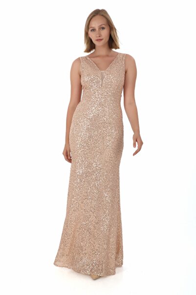 elissaa kolsuz v yaka pul payet abiye elbise