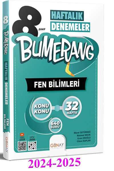 Günay Yayınları 8.Sınıf Bumerang 32’lik Haftalık FEN BİLİMLERİ Denemeleri