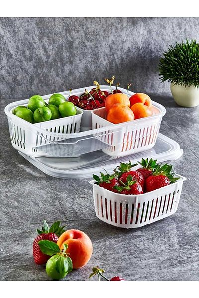 PARK AVM Four Compartment Plastic Storage Container with Strainer