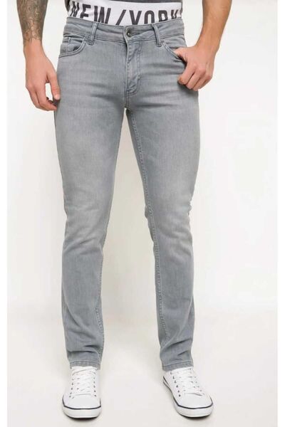 Denim Erkekkot - Aşık Сиви панталони с прав крой, широк фалшив цип