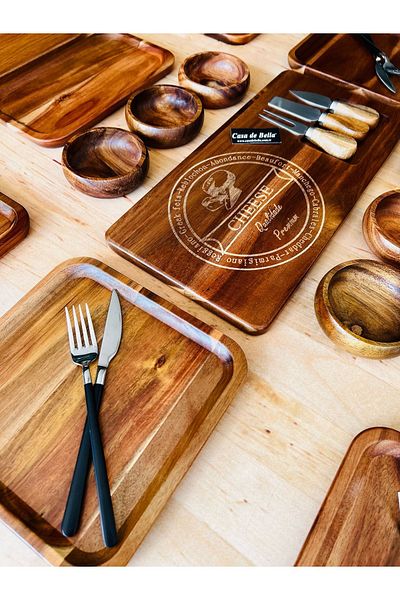 CASA DE BELLA Acacia Wood 21 Piece Square Breakfast Set for 6 Persons