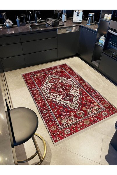 Rugs Modern Halı مجموعة أطلس كلاريت ريد تحت عنوان تقليدي عزر منقوش سجادة زخرف...
