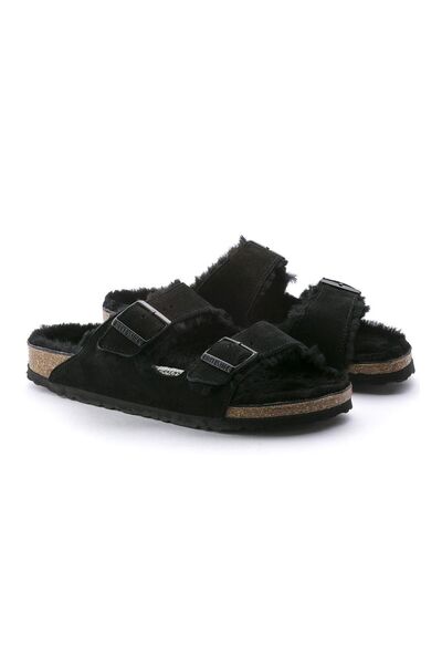 Birkenstock Arizona Vl Shearling Suede Leather Siyah Unisex Terlik