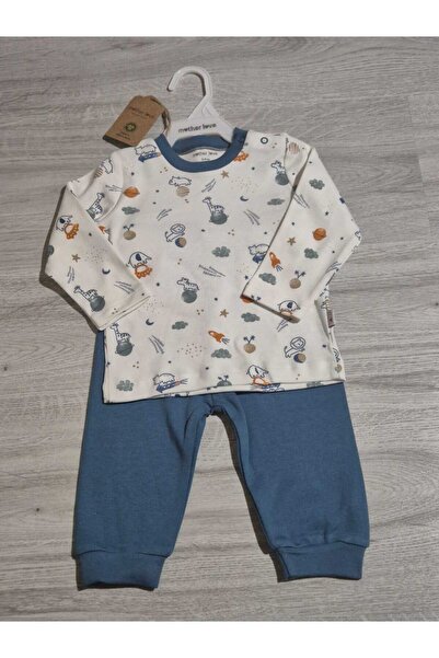 Organik Mavi Hayvan Desenli Pijama Takımı