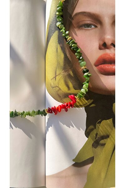 jewine studio قلادة بتصميم أنيق مصنوع يدويًا من حجر اليشم الطبيعي والمرجان