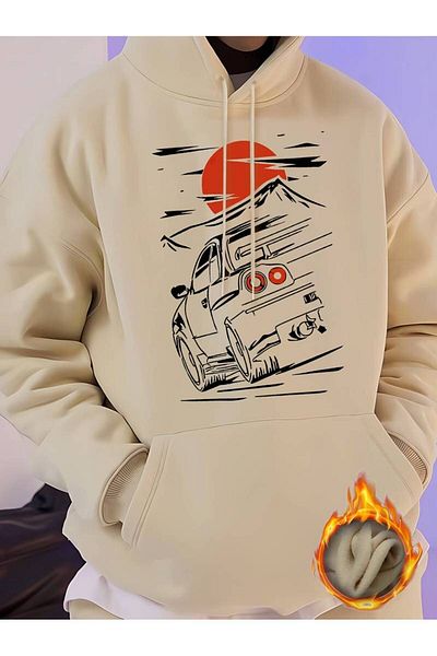 Machetta Χειμερινό φούτερ Unisex Oversize - Car Printed, 3 κλωστές 100% βαμβάκι, Hoodie με κουκούλα