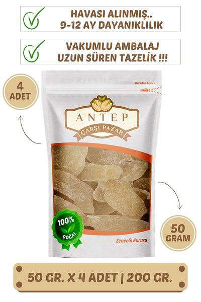 Antep Çarşı Pazar Ginger Dried Fruit |   50 Gr. X 8 Pieces |   Vacuum Packaging