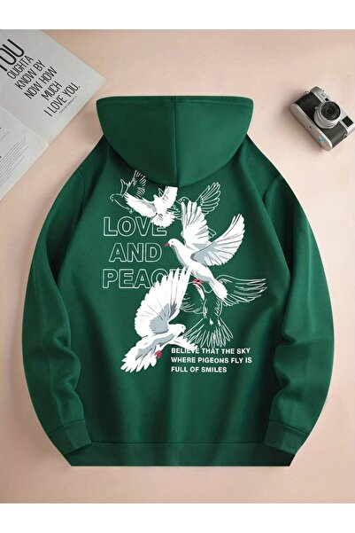 Machetta Hanorac de iarnă supradimensionat cu imprimeu „Love And Peace” unise...