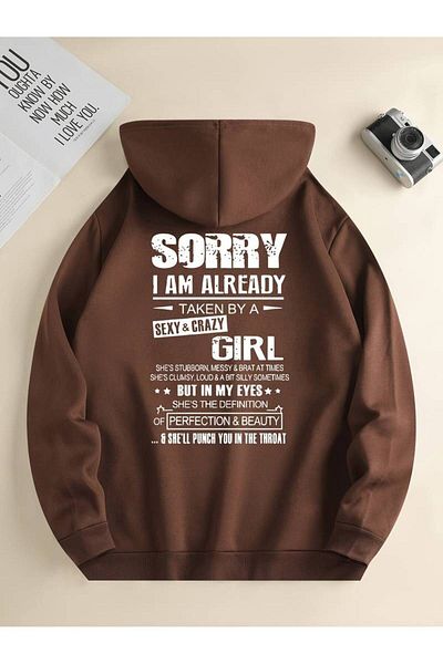 Keywest Χειμερινό φούτερ Unisex Oversize - 3 κλωστές, 100% βαμβάκι, κουκούλα, στάμπα 'Sorry I Am Already'
