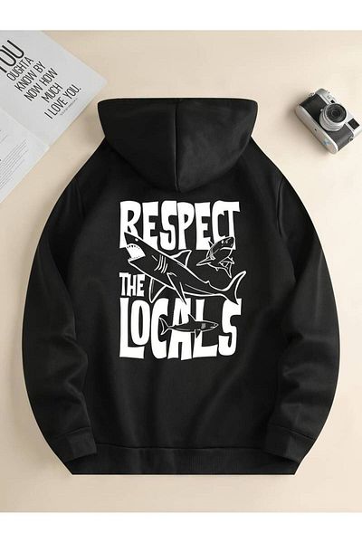 Keywest Унисекс зимен суитшърт с качулка и щампа Respect The Locals - 3 нишки, 100% памук