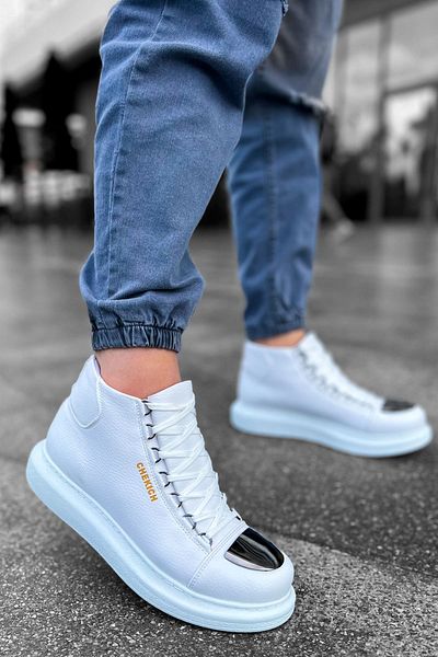 BZ Moda B267 Roman Mirror - Ορθοπεδικές ανδρικές αθλητικές μπότες, καθημερινό δέρμα με κορδόνια, λευκό