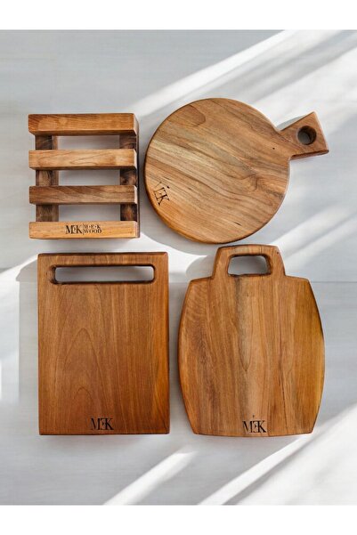 MEKWOOD Four Piece Wooden Alder Natural Cutting Board Presentation Stand
