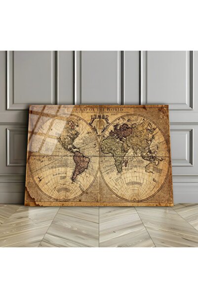 Harikabirev HARİKABİREV | STICLA INRĂZĂTĂ (TEMPERATĂ) TABLA DE HARTĂ MONDIALĂ ANTICĂ 01 | TMTEKLİ