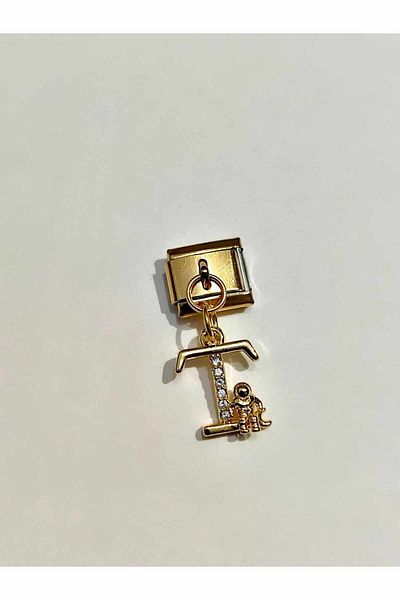 AseLJewellery Letter t Italian Charm - Flexible Bracelet, Gold Astronaut Detailed