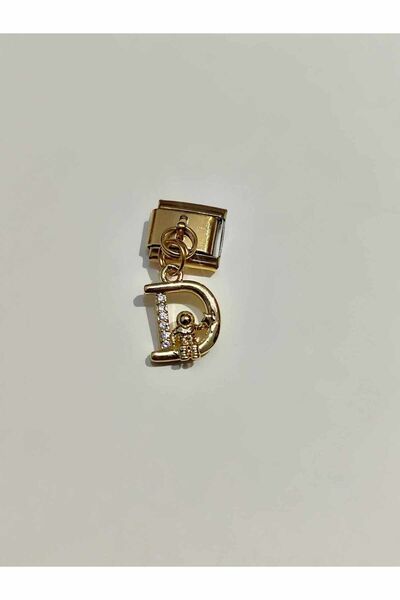 AseLJewellery Letter D Italian Charm - Flexible Bracelet, Gold Astronaut Detailed