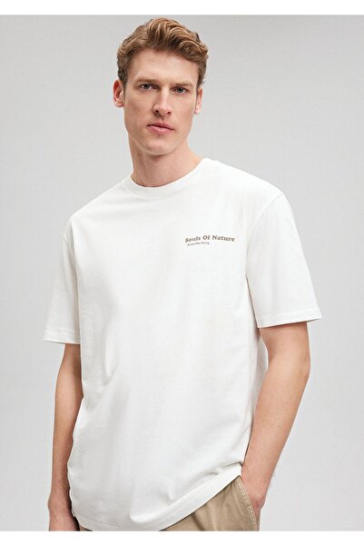 Mavi Baskılı Beyaz Tişört Loose Fit / Bol Rahat Kesim 0612020-87195