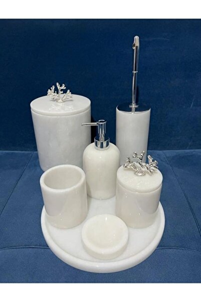 ARTLİFE طقم حمام رخامي أبيض مكون من 7 قطع