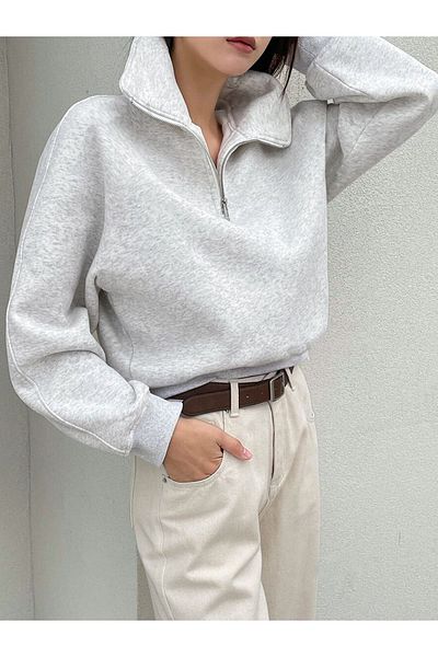 WEARTEX سويت شيرت غير مطبوع بنصف سحاب للجنسين