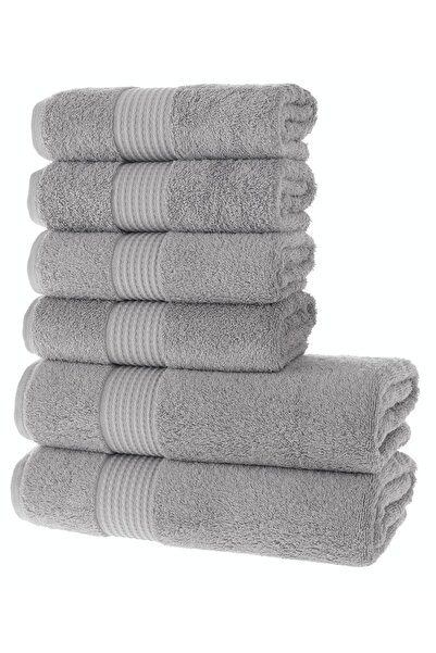MAURAHOME Tomurcuk %100 Pamuk 6'lı Banyo Ve El Havlu Seti | 2'li 70x140cm Ve 4'lü 50x100cm | Gri