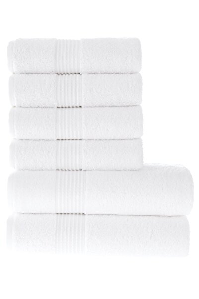 MAURAHOME Tomurcuk %100 Pamuk 6'lı Banyo Ve El Havlu Seti | 2'li 70x140cm Ve 4'lü 50x100cm | Beyaz