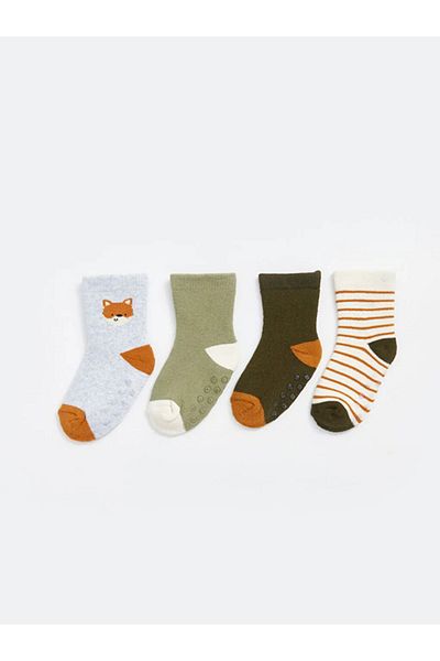 LC Waikiki Lcw Baby Ecru Melange Printed Baby Boy Socks 4-Piece
