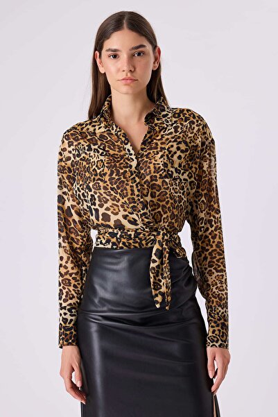 FEVER Bağlamalı leopar desenli gömlek