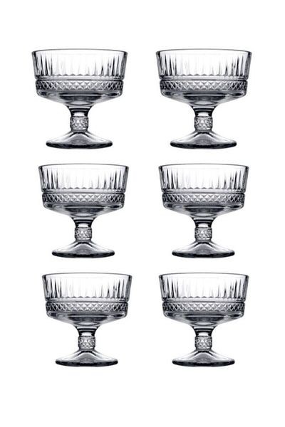 Paşabahçe Footed Cutting Crystal Ice Cream Bowl Dessert Presentation Set of 6 Bowls 250 Cc 084Oa