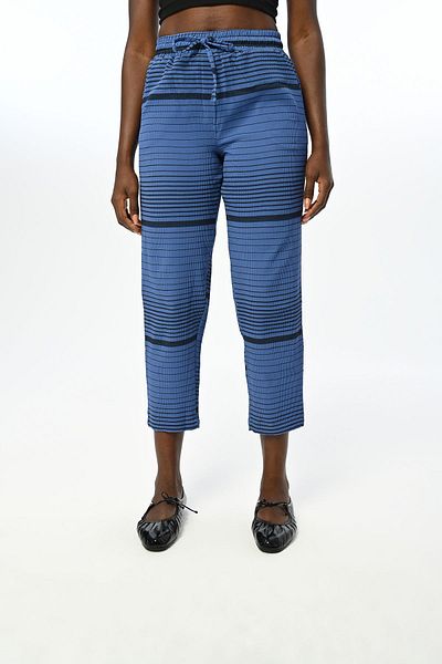 Orfeo Negro Pantaloni confortabili cu model cu linie orizontală, cu talie elastică