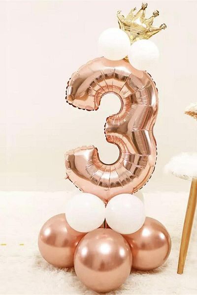 Le Mabelle Rose 3 Number Crown Balloon Set