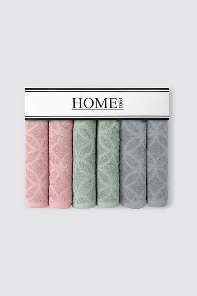 HOME 1961 50x90 Σετ 6 πετσετών προσώπου Jacquard - Βαμβακερό με μοτίβο, πολύχρωμο και υψηλής απορρόφησης νερού (Vibe)