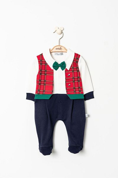 MİNİBORN New? Born Men's Long Sleeve Plaid Vest Detail Jumpsuit