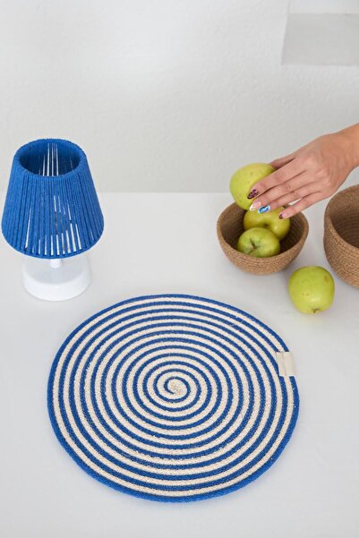 Maison Avf Saks Blue Cream Macrame American Service 2 Piese Placă tricotată