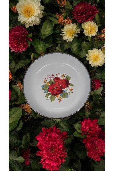 emaye market Emaye Muhallebi Yemek Kahvaltı Tabak Desenli 16cm , Çukur Tabak,...
