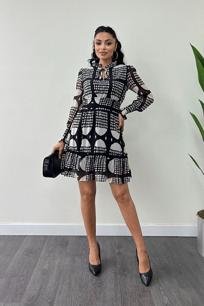 giyimmasalı Rochie mini cu talie din țesătură din șifon cu detaliu din cauciuc - NEGRU
