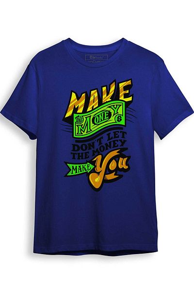 The Baski Тениска с щампа от 100% памук, премиум цвят, синя, с щампа „Make Money You Design“