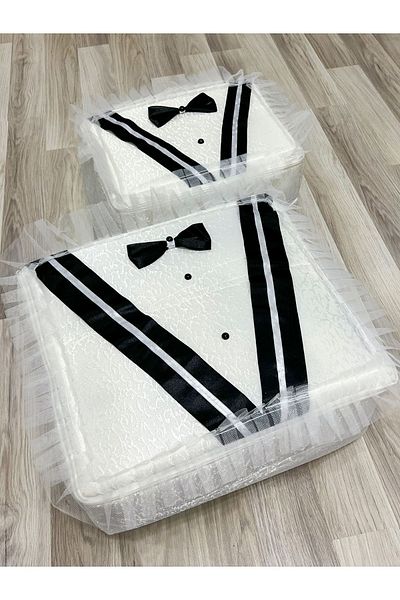 AYHANHOME 2-Piece Satin Groom's Bow and Dowry Bundle Set - Engagement Bridal Bag