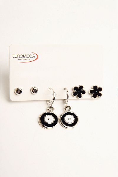 EUROMODA 3-Piece Earring Set - Evil Eye and Flower Design, Ball Earrings
