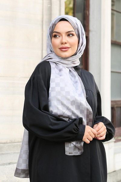 Hint İpek Checkerboard Patterned Monogram Shawl Monov03-43