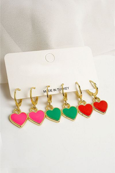 EUROMODA Set of 3 Heart Designed and Dangle Earrings