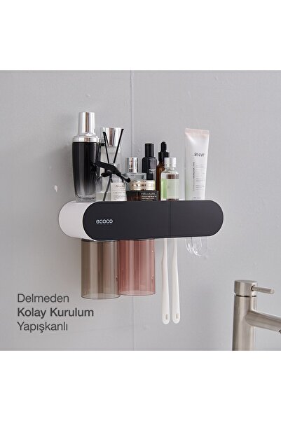 Miecoco Ecoco Yapışkanlı Manyetik 2'li Bardak tutuculu Diş Macunu Sıkacağı ve Tutacağı Banyo Düzenleyeci