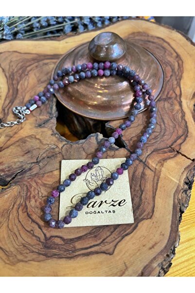 parze doğaltaş قلادة سلسلة من الياقوت الأزرق والياقوت