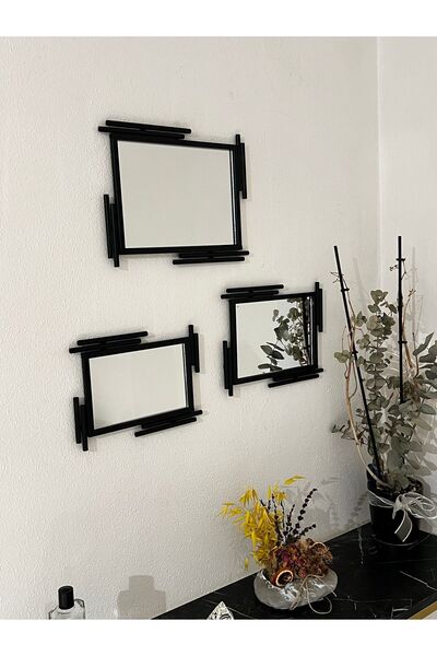 Ersan Dizayn Siyah Metal Çerçeve Ayna Seti
